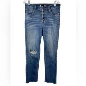 KUT from the Kloth Straight Leg High Rise Jeans Button Fly Distressed 8L